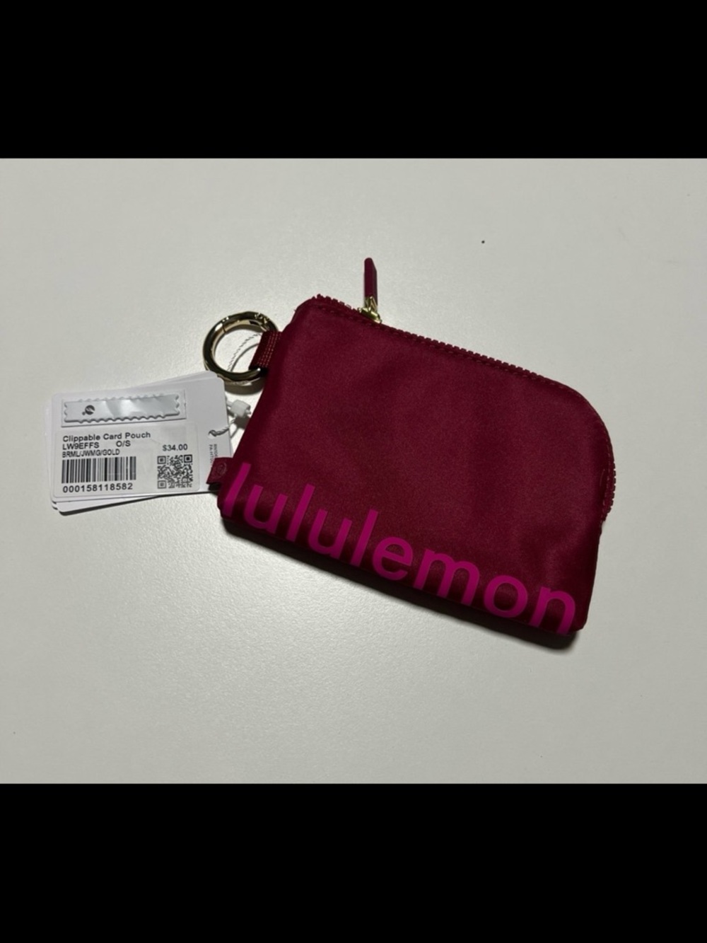 lululemon athletica Clippable Card Pouch — Deep Raspberry with Pink Logo